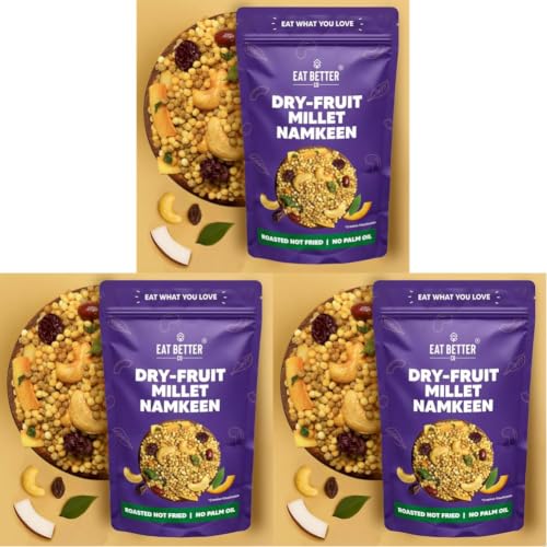 Image of Eat Better Co Dry-Fruit Millet Namkeen - Roasted, Not Fried | Healthy Snack with Cashews, Cranberries, Coconut & Millets | No Palm Oil - 100g (Pack of 3)