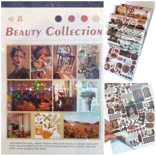 NSHACK コラージュ 素材 フレークシール 50ページ 約1000種 シールブック 和紙 ジャンクジャーナル 手帳 (BEAUTY)