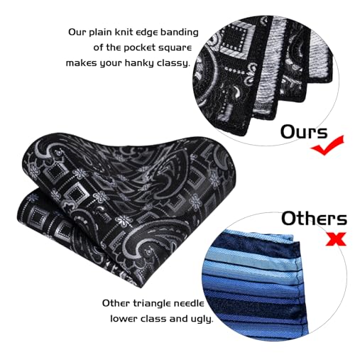 Image of 5PCS Mens Premium Silk Tie, Pocket Square, Cufflinks, Drilled Tie Ring and Lapel Pin Set for Wedding Groom Party