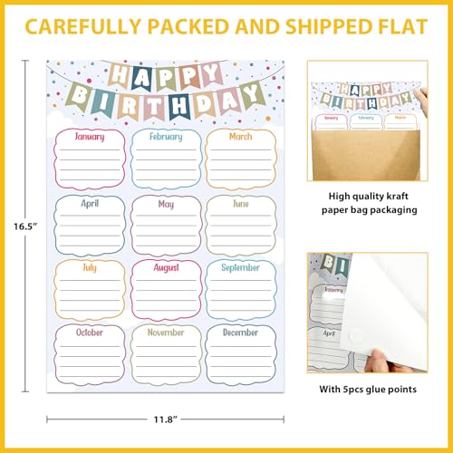 Image of BIZIBAFF Birthday Chart for Classroom - Boho Happy Birthday Poster Reusable Birthday Calendar Laminated Class Birthday Chart Bulletin Board Decorations Back to School Teacher Supplies