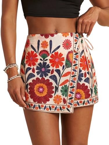 Image of SweatyRocks Women's Boho Mini Skirts Floral Shorts Tie Side Wrap Skorts