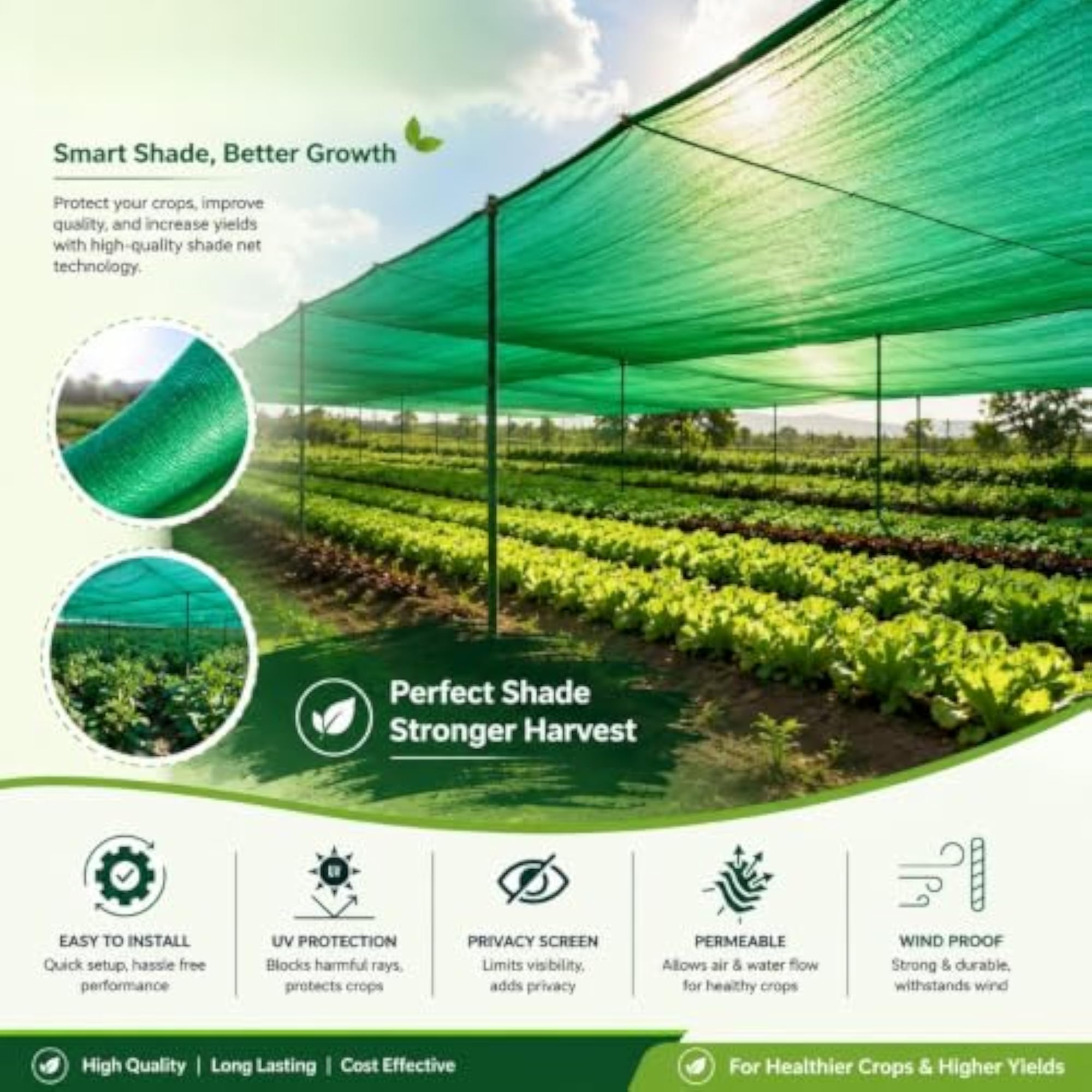 75% Garden Shade Net, 1m x 5m with Rope