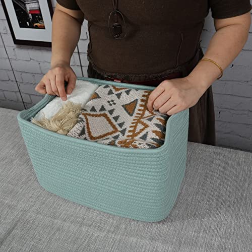 Xuanguo LBG-0001 Cotton Rope Storage Basket Bins Woven Basket For Organizing Shelves Rectangle Decorative Baskets For Storage Clothes Toys Books Towels Square Wicker Nursery Basket Organizer 3 Pack Green thumb #2