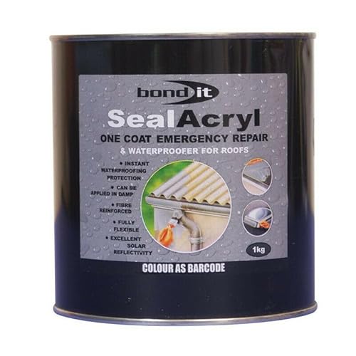 Bond It 1KG Seal Acryl Roof Repair Fibre Paint Roofing Waterproof Emergency Sealacrylic One Coat Emergency WATERPROOFER Breathes Membrane (Black)