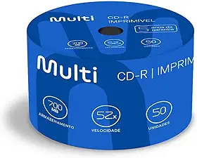 Mídia Cd-R Vel. 52X - 50 Un. Shrink Imprimível Branco Multilaser - CD052