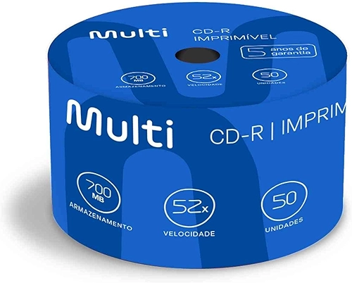 Mídia Cd-R Vel. 52X - 50 Un. Shrink Imprimível Branco Multilaser - CD052