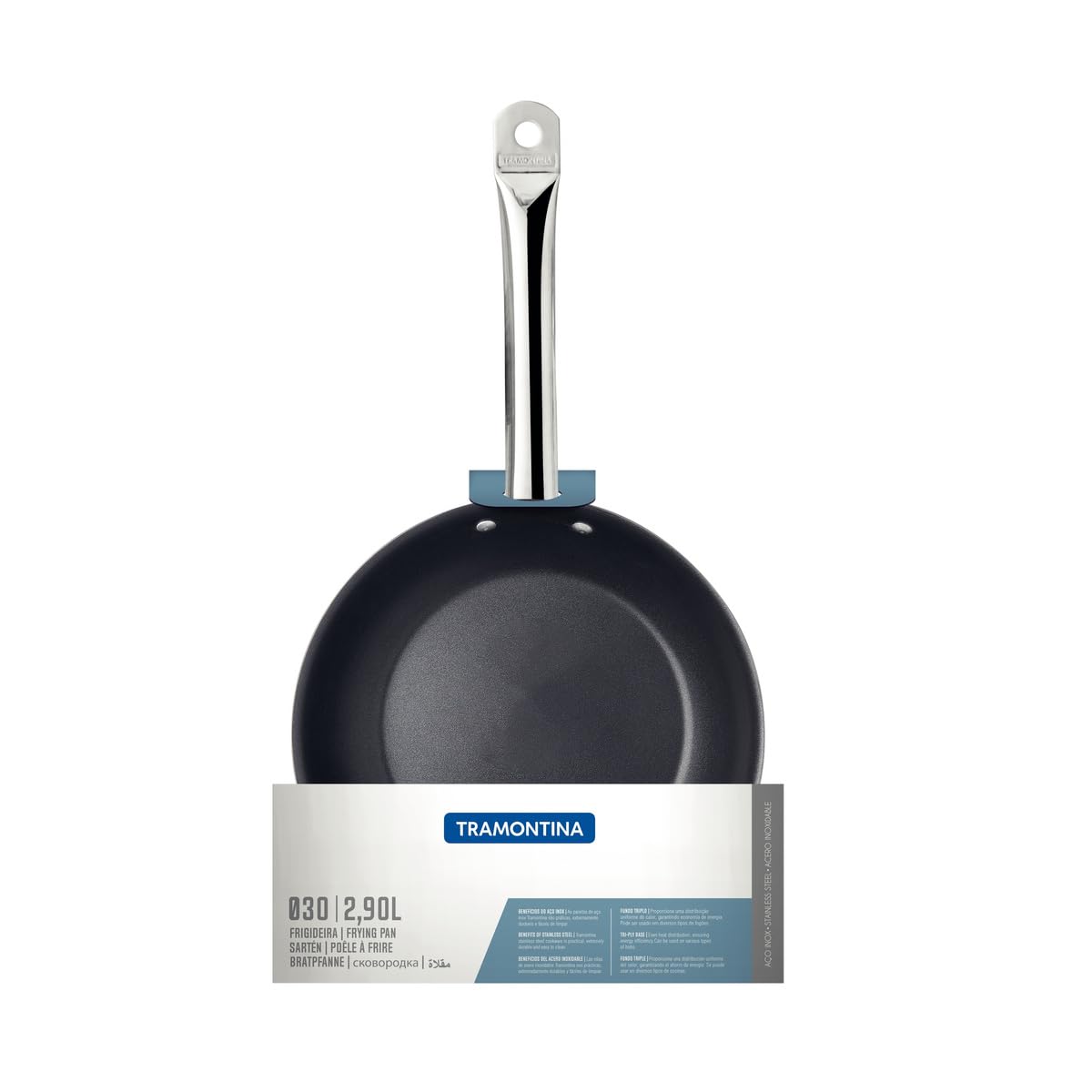 Tramontina Pfanne, Ø 30 cm, Edelstahl, antihaftbeschichtet, tiefe Bratpfanne, beschichtete Bratpfannen für alle Herdarten, Induktionsherd