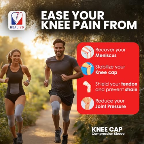Image of Knee Cap Pair for Pain Relief & Knee Support | Compression Knee Sleeves & Braces for Gym, Sports, Workout, Running, Cycling & Exercise | Men & Women | L