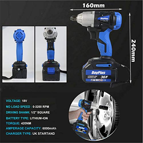 Yiyai 18V Akku-Schlagschrauber 1/2 Zoll Set mit 2 x Akku und EU Ladegerät, 420Nm, 4 Stecknüsse - 14/17/19/22mm, Vorwärts/Rückwärts Drehschlagschrauber mit Koffer – Bild 8