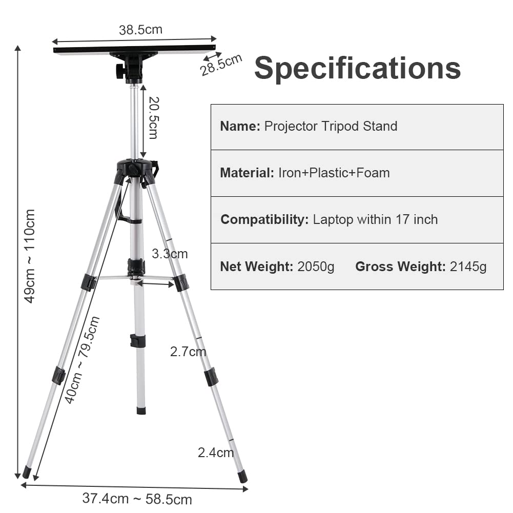 unho Trépied Vidéorojecteur en Aluminium, Support Projecteur Hauteur Réglable 53-138cm Table pour Videoprojecteur avec Plateau et Sac de Transport Idéal pour Studio Scène Réunion - Argenté