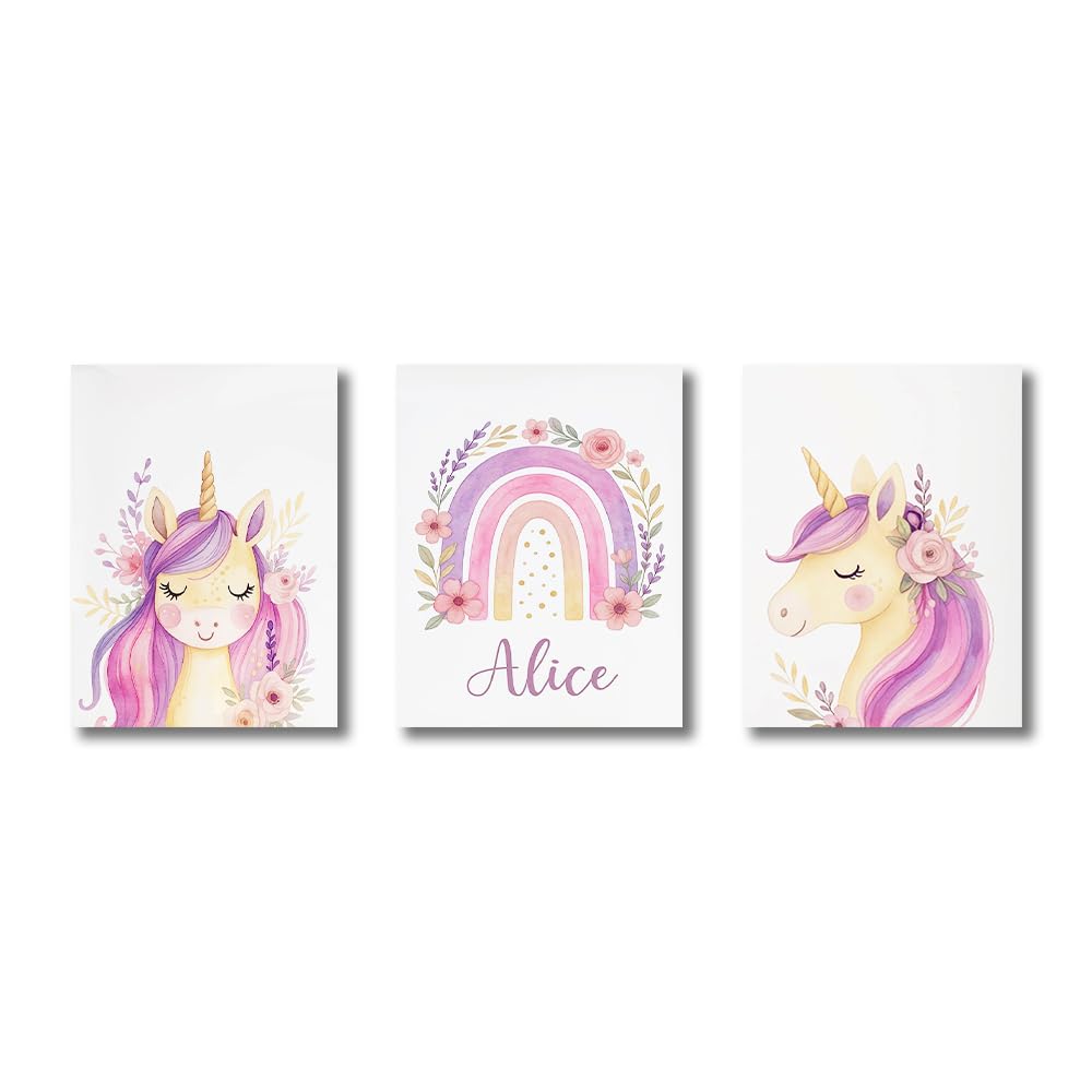 3 Laminas Decorativas Unicornio 30X40CM Poster Personalizado Habitacion Bebe Cuadros Habitacion Bebé Niña Rosa Unicornio Lienzo Decorativo Bebe Infantil Cuadros Personalizados Niña Rosa sin Marco
