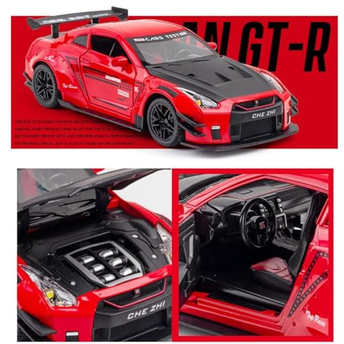 Image of 1:24 Scale Nissaan GTR Model Alloy Metal Pull Back Toy car for Kids with Openable Doors & Light, Music Toy Vehicle for Kids (1:24 Nissaan GTR (Red))