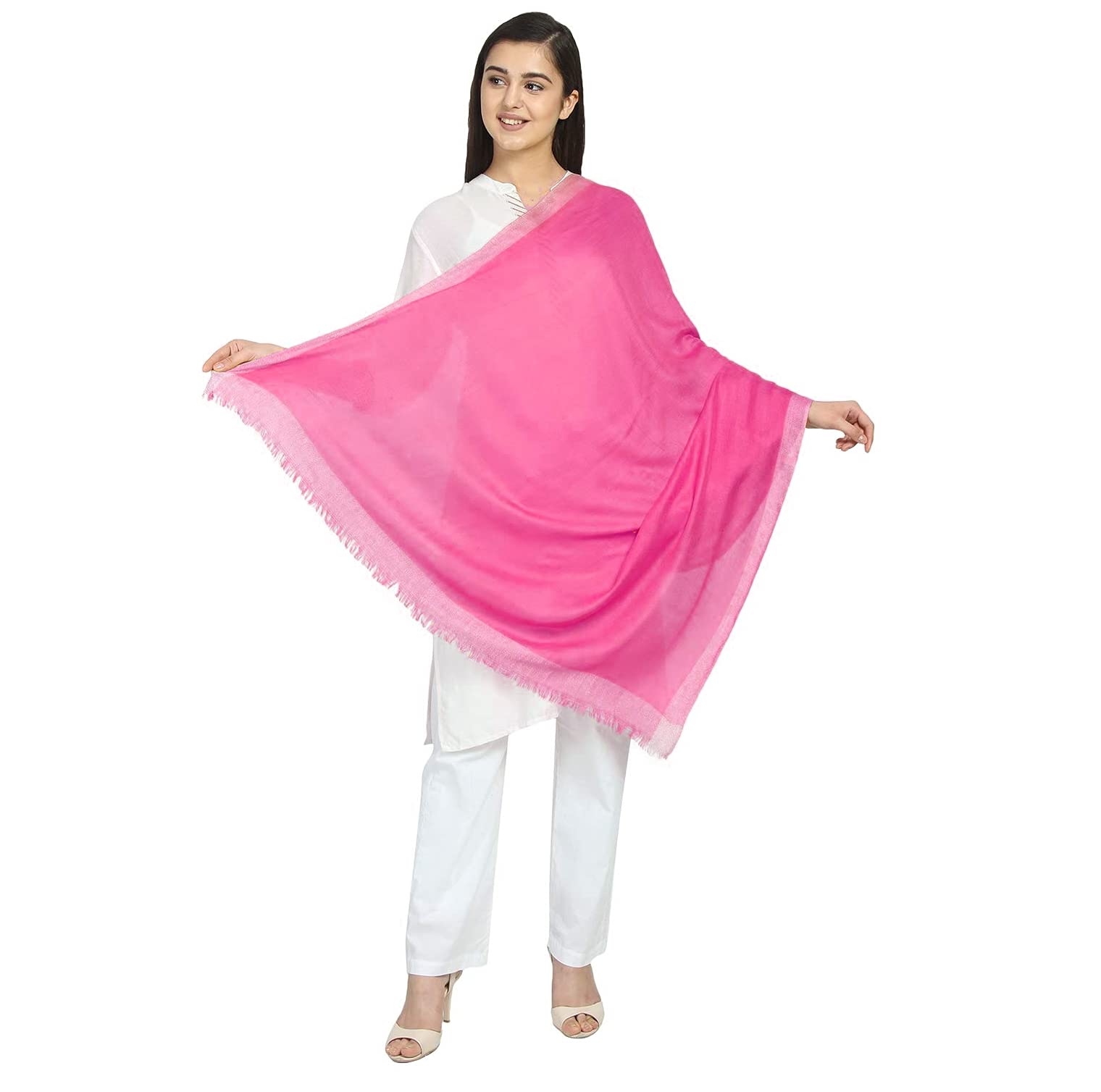 Women's stole/scarf Colour- Pink soft viscose cotton blend ethnic stripes pattern scarves pack of 1 ST-14-image-4