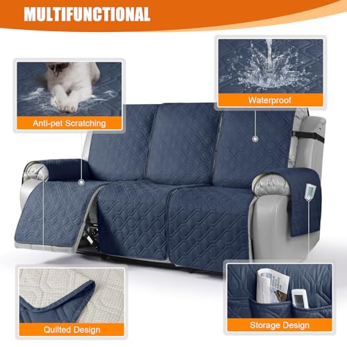 Image of VANSOFY Waterproof Recliner Couch Covers Washable, Navy Blue,3 Seater | 1-Piece, Non-Slip with Elastic Straps, Sofa Cover with Pocket for Dogs, Pets