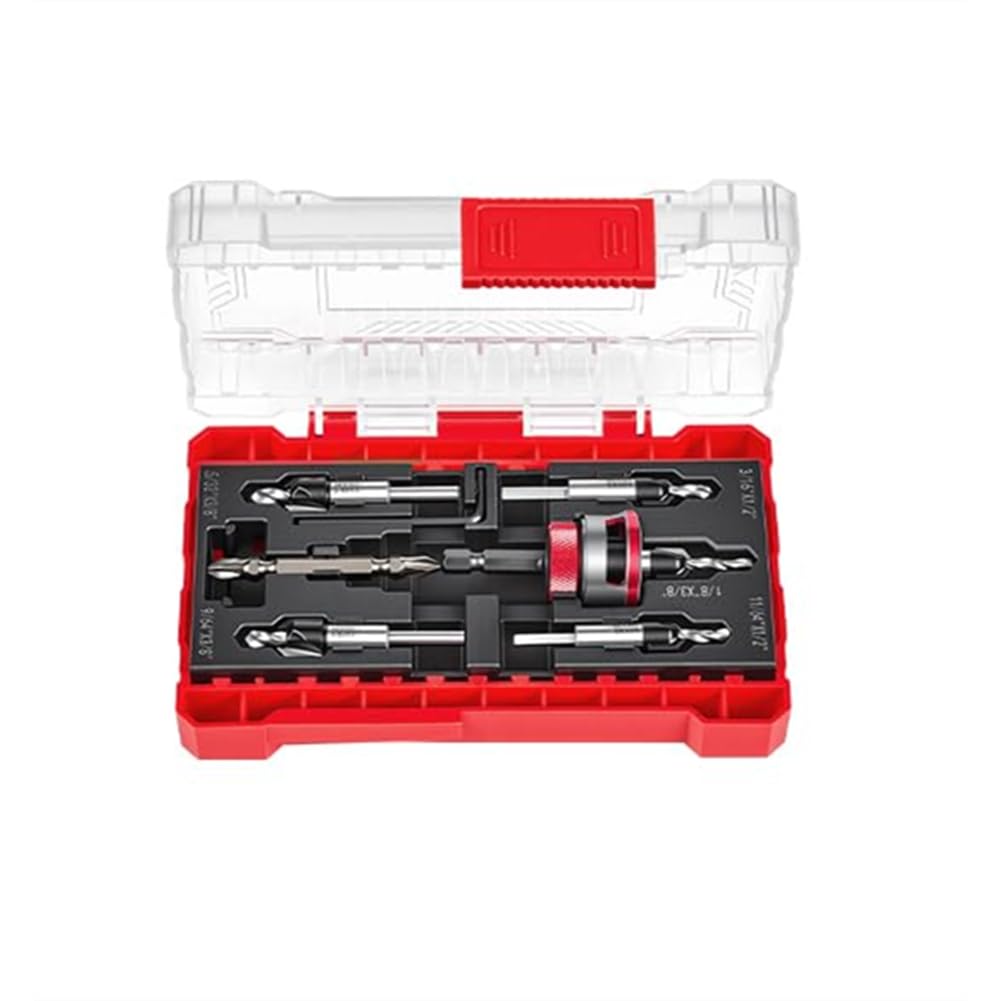 Jnchdghwa As Shown Countersink Drill Bits Set Wood, 5Pcs Two-Flute Alloy Tapered Bits And Adjustable Depth Stop Collar Included