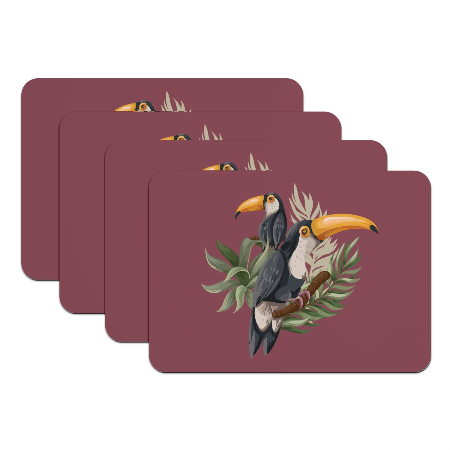 Set de table toucan rouge dessous caoutchouc arbre tropical jungle