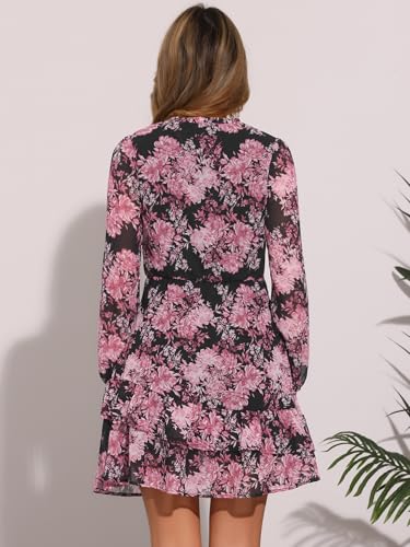 Image of Allegra K Women's Spring Dresses 2026 Tie V Neck Semi Sheer Long Sleeve Layered Tiered Chiffon Mini Floral Dress
