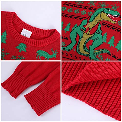 Ugly Christmas Sweaters Family Matching Dinosaur Crew Neck Knitted Pullover for Holiday Party Festival Jumpers Outfits4