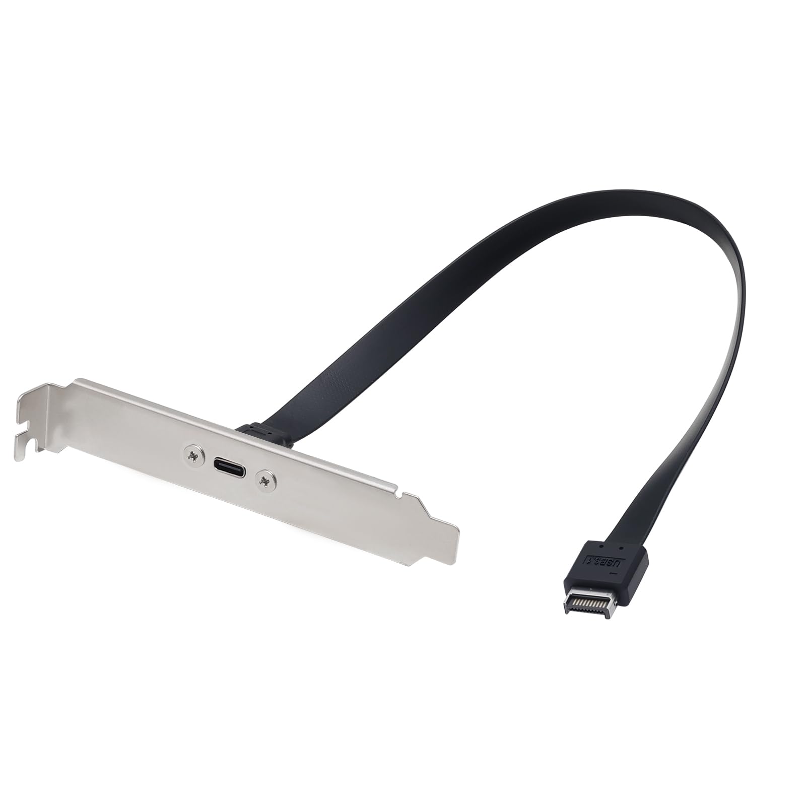 QINJOOELC USB 3.1 20Pin Type-E IDC Front Panel Header Type-C Extension Cable with PCIE Bracket 10Gbps Type E Male to USB C Female Extension Cable with Full Height Bracket 30cm/11.8inch (1 Port)