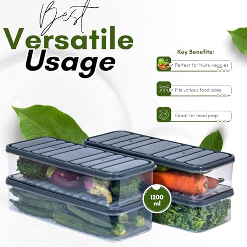 Image of GO STORE 2 Pcs Plastic Storage Containers Set for Kitchen | Pantry Organizer Kitchen Accessories Items, Fridge Storage Boxes | Leak-Proof, Durable and Space-Saving (1200ml)