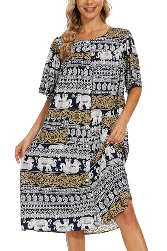 Image of COSUNIONY House Dresses for Women Cotton Short Sleeve House Coat Buttons Down Dusters Robe with Pockets S-XXL
