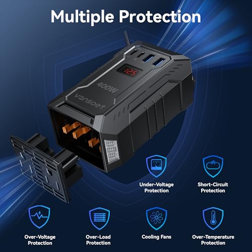 Vansoet 400W Car Power Inverter DC 12V to 110V AC (PD 30W/15W USB C + 2 USB A Ports & 2 AC Outlets) - image 4