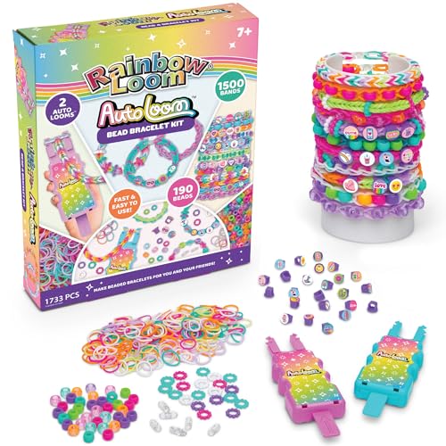 Rainbow Loom: Autoloom Twin – Kit de bricolage de bracelets, 1500 élastiques en caoutchouc, 190 perles Beadmoji et couleurs poney 2 métiers à tisser,...