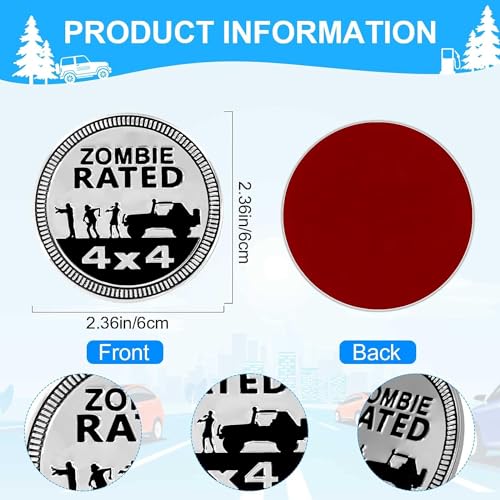 Image of Zomble Badge Rated Car Emblem, 4 x 4 Automotive Badge 3D Metal Badges Emblems Round Emblem Decals Car Badge Decals Stickers for Jeep Wrangler Vehicles Trucks SUV Emblems