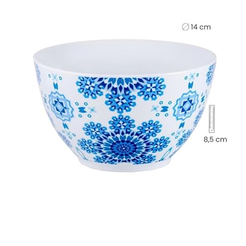 DRW Set mit 4 Schalen, arabisches Porzellan, Blau, Tasse: 14 x 14 x 8,5 cm