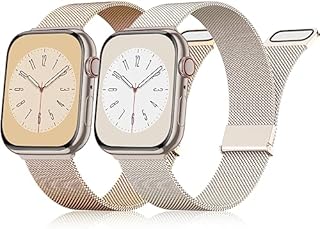 UpNeioco 2 Stück Armbänder Kompatibel mit Apple Watch Armband 40mm 41mm 38mm für Damen Herren, Edelstahl Metall Magnetisch Band für iWatch Series 9 8 SE 7 6 5 4 3 2 1, Polarstern & Gold Metallarmband