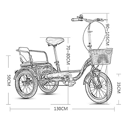 14-Zoll-Dreirad für Erwachsene, Fahrrad mit Kohlenstoffstahlrahmen, Rücksitz und Einkaufskorb, dreirädriges Cruiser-Fahrrad, traditionelles Design für Senioren (braun) – Bild 4