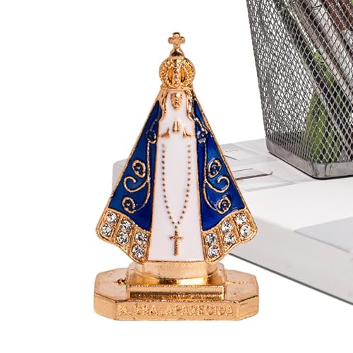 Nuestra Señora de Aparecida, diseño elegante, 5 x 3 cm, figura religiosa, estatua de metal femenina, colocación versátil, para escritorios, estantes, armarios o repisas