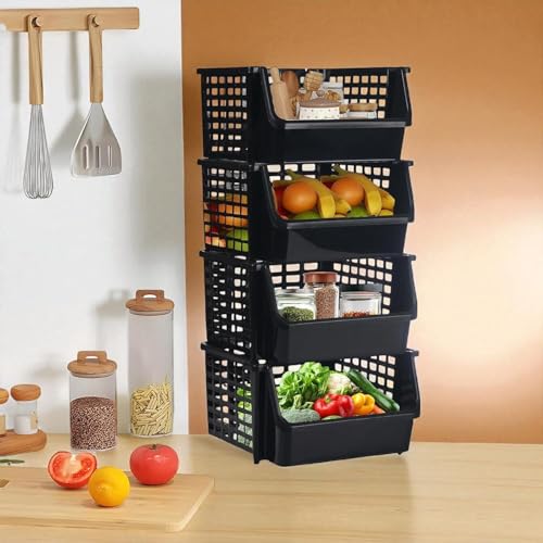 Image of ARTO Plastic Bathroom Organizer Rack - Stackable Storage Solution for Kitchen, Home, and Office | Versatile Basket Shelf for Vegetables, Fruits, and Stationery.