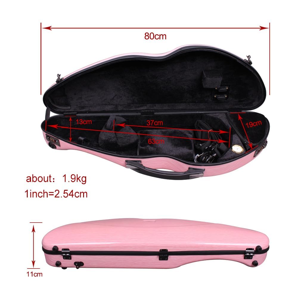 yinfente Custodia per violino 4/4 Full Size 1.9kg In Fibra di Carbonio Mezzo Rotondo Forma Viloin Bag Con Cinturino Combinazione Blocco E Accessori Borsa Rosa
