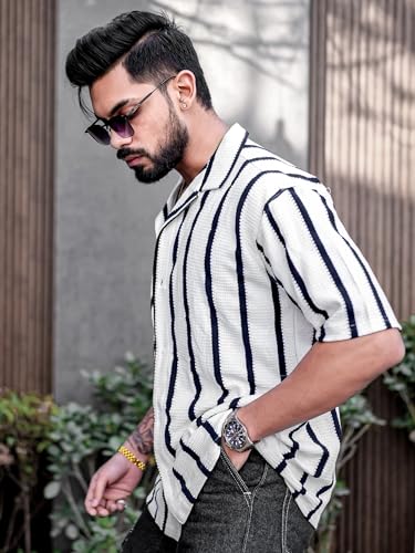Image of Maniac || Mens || Striped || Collared Neck || Half Sleeve || Popcorn Knitted || Shirt