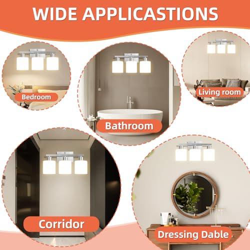Image of CANMEIJIA 3-Light Bathroom Vanity Light Fixtures, Matte Black Vanity Lights Wall Sconce with Milky White Glass Shades for Mirror Bedroom Living Room, E26 Socket, Bulbs Not Included