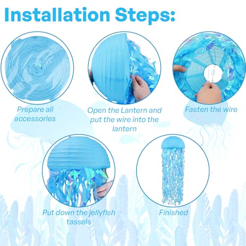 Image of Jellyfish Paper Lanterns 6 Pacs Under The Sea Party Decorations Mermaid Party Baby Shower Decorations Blue Hanging Jelly Fish for Ocean Spongebob Birthday Party Decorations (Neon)