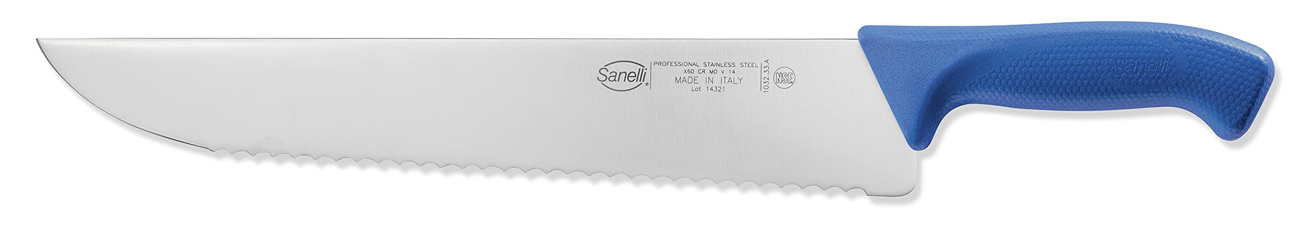 Sanelli Linea Skin Coltello Francese Seghettato, Acciaio Inox, Azzurro, Lunghezza lama 33 cm.