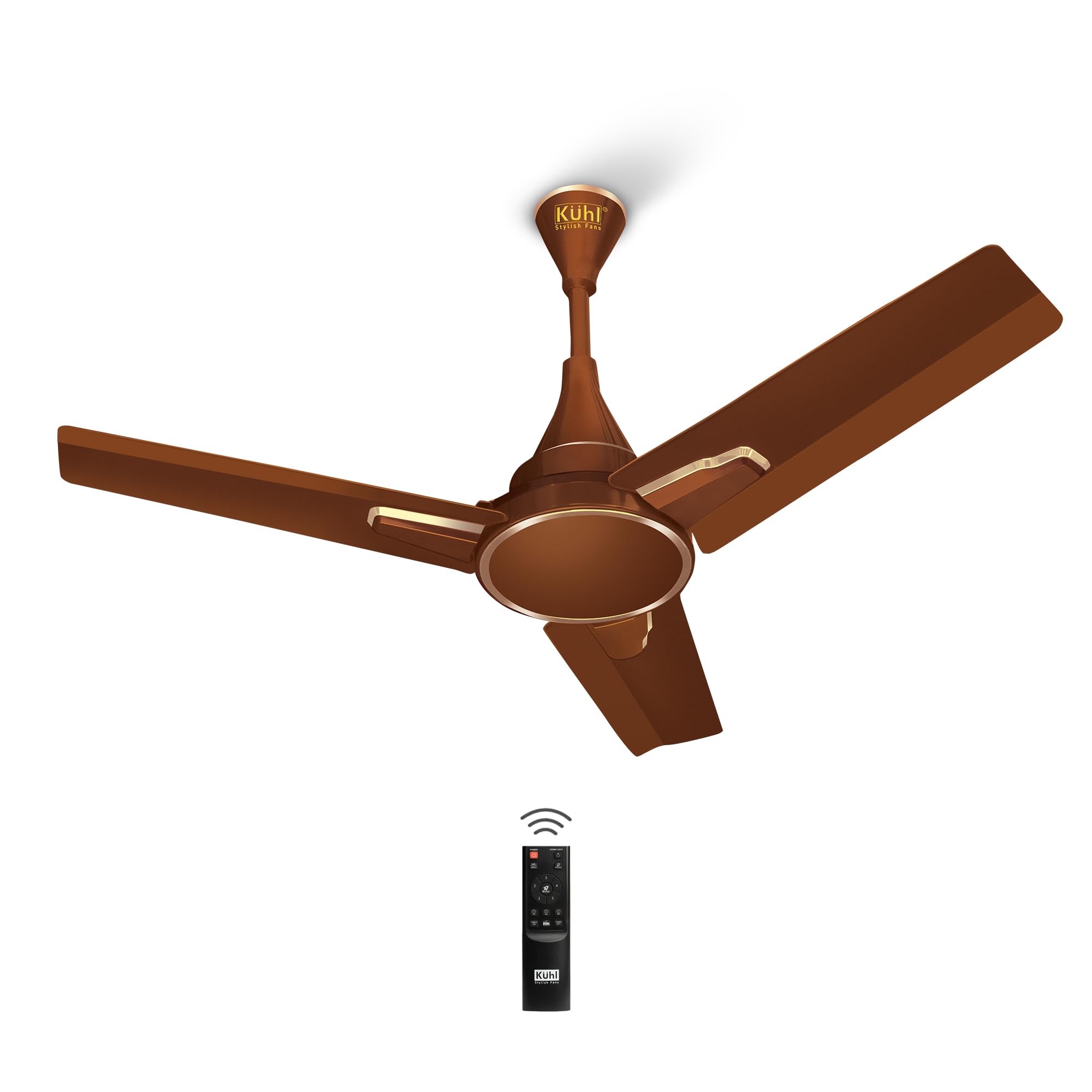KUHL Prima A1 900 mm BLDC 65% Power Saving BLDC Ceiling Fan With Remote | BEE 5 Star Rated & ISI Marked | High Air Flow | 5 Year Warranty | Brown.
