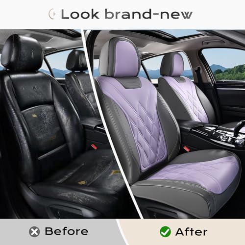Image of Coverado Car Seat Covers, Front Covers for Cars, Car Seat Cover Front Seats, Car Seat Protector Waterproof, Leather Car Seat Cushion, Universal Interior Covers Seat Protectors for Most Cars Purple