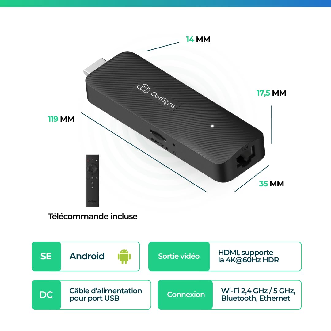OptiSigns Lecteur de signalisation numérique Android Stick - Prise EU