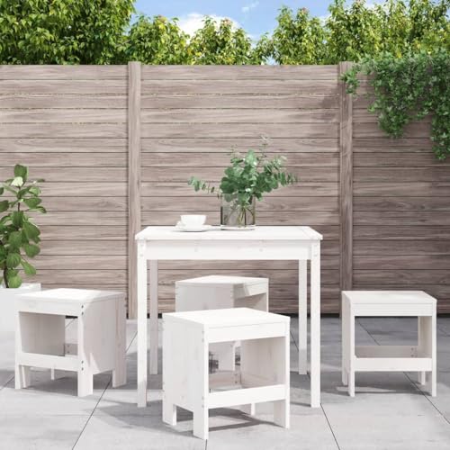 Teenpull Juego de comedor de jardín de madera maciza de pino, 5 piezas, para terraza, balcón y jardín, robusto, juego de muebles de patio