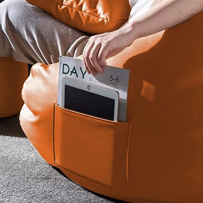 Image of 4XL Bean Bag with Footstool & Cushion Ready to Use Filled with Beans | Faux Leather Bean Bag Chair for Home (Orange, XXXL)