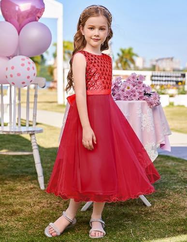 GRACE KARIN Flower Girl Dress V-Back Sequin Party Tulle Dresses Kids Birthday Formal Wedding Pageant Princess Dress 5-123