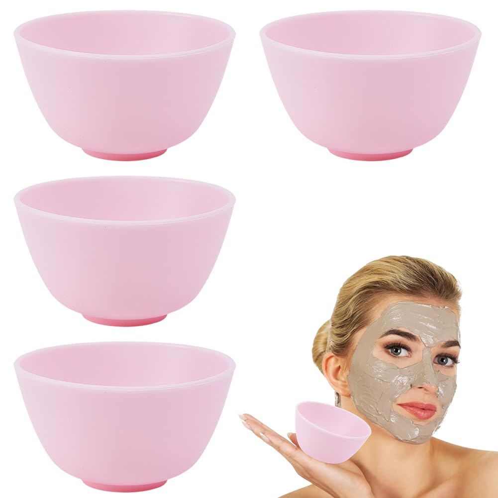 GORGECRAFT 4Pcs Facial Mud Bowls Pink Flexible Silicone FaceBowl