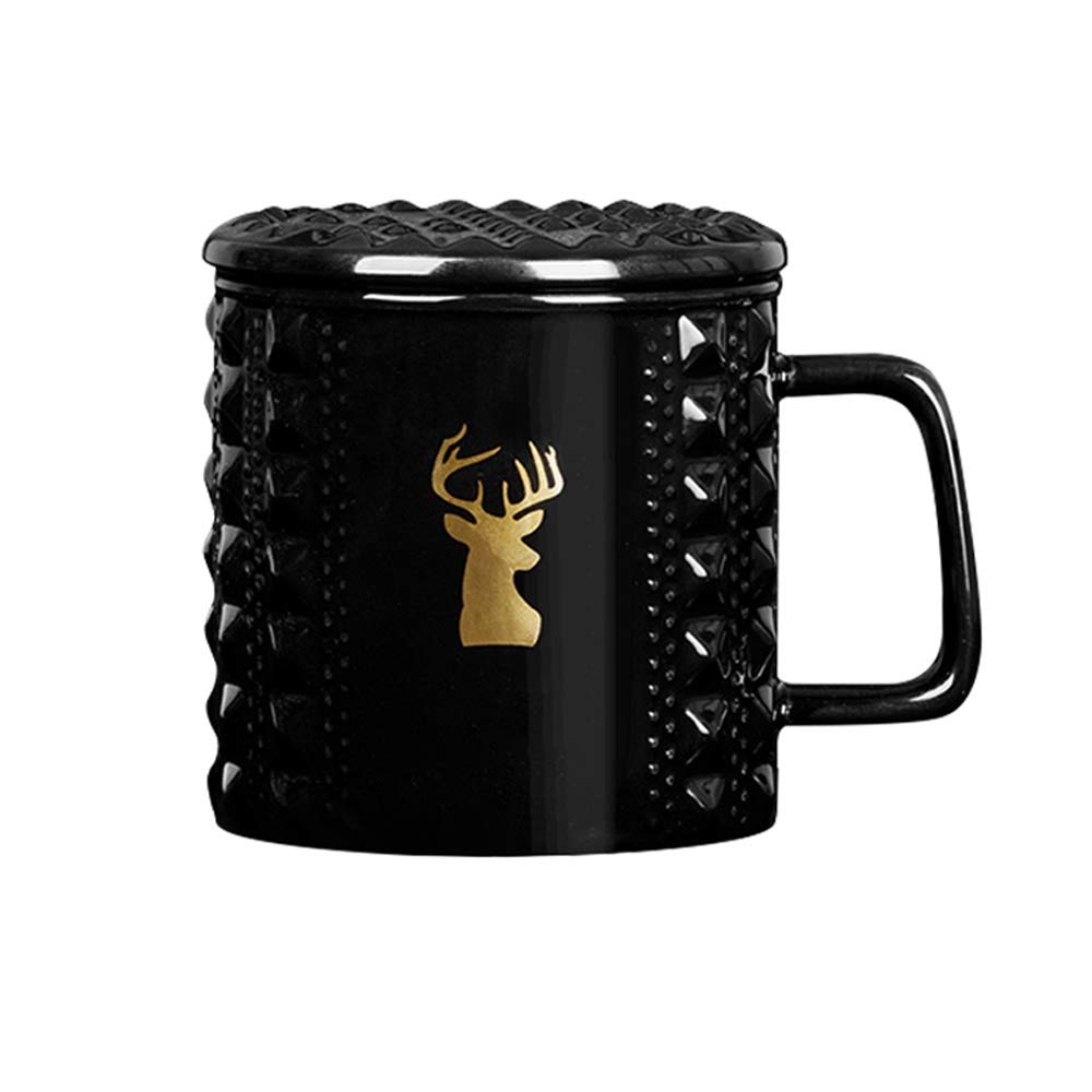 L-entcy 12.1OZ Mug Classic Antlers Style Ceramic Mug With Lid Ceramic Mug Fashion Style Creative Ceramic Mug Lovers Cup With Lid 355ml Tea Cup Cappuccino Coffee Cup, Gift Cup With Handle. 4 Colors