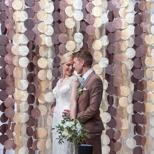 Image of 205Ft Brown Party Decorations Ombre Cream Tan Brown Boho Circle Dots Backdrop Streamer Tissue Paper Hanging Garland for Neutral Rustic Cowboy Western Teddy Bear Safari Woodland Birthday Party