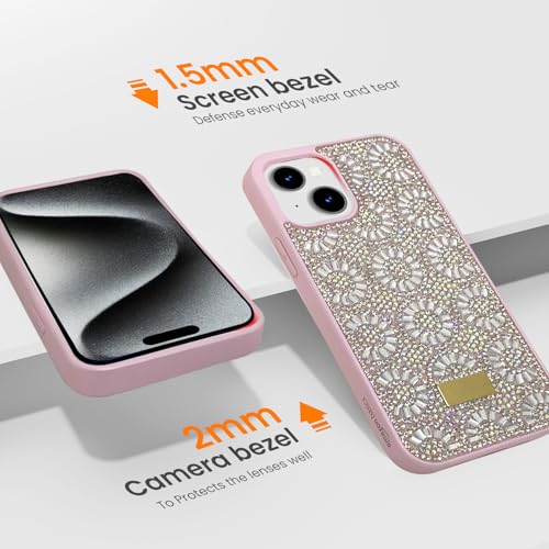 Image of amazon basics Trendy Crystal Case for iPhone 15 | Slim and Lightweight | Enhanced Protection | (Pack of 1) (Peach)
