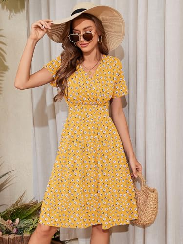 Image of Heymoments Womens Summer Short Sleeve Casual Dresses V-Neck Beach Dress with Pockets S-2XL