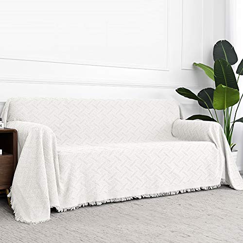 MYSKY HOME White Sofa Covers for 3 Cushion Couch Geometrical Living Room Sofa Throws Sofa Slipcovers for Pets, Kids (XX-Large, 91" x 134", White) - Image 5
